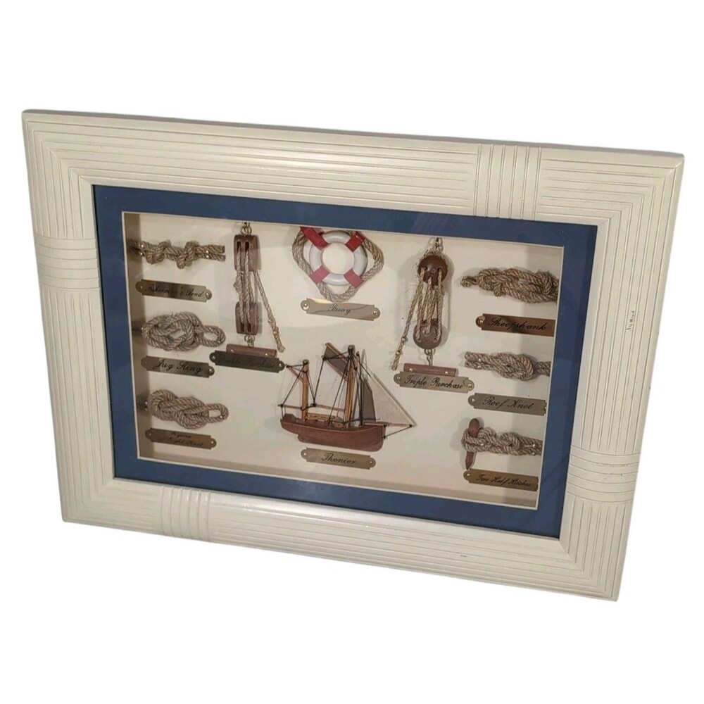 Nautical Sailor Ship Sailboat Shadow Box Knot Board Wall Picture Frame 16" X 12"